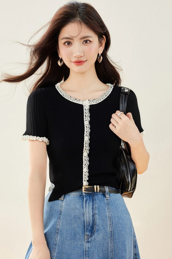 Fashion summer splice cardigan lace all-match sweater